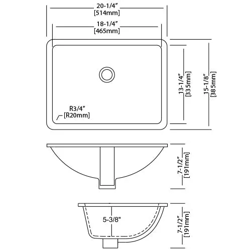 18×13 Porcelain Undermount Rectangle Lavatory Sink