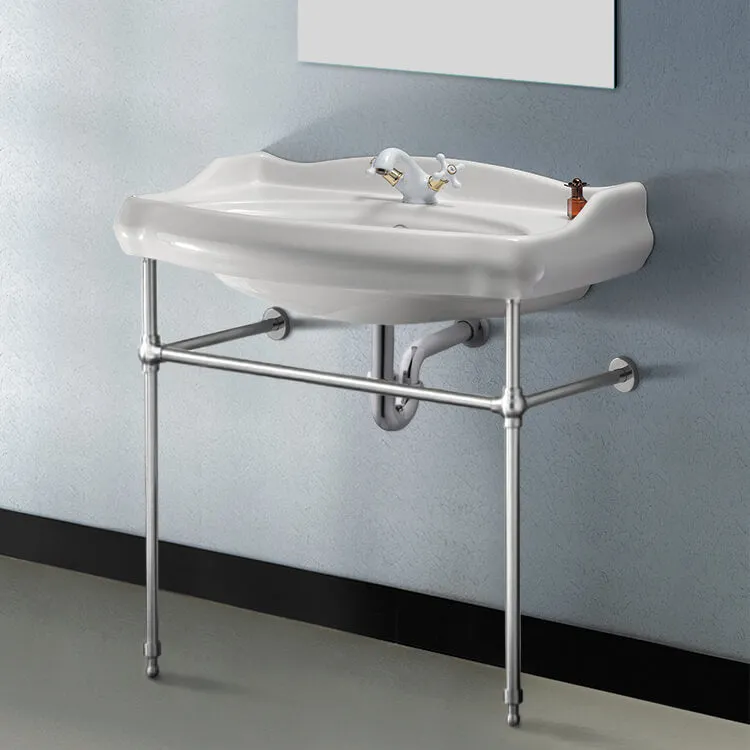 1837 Traditional Ceramic Console Sink With Chrome Stand