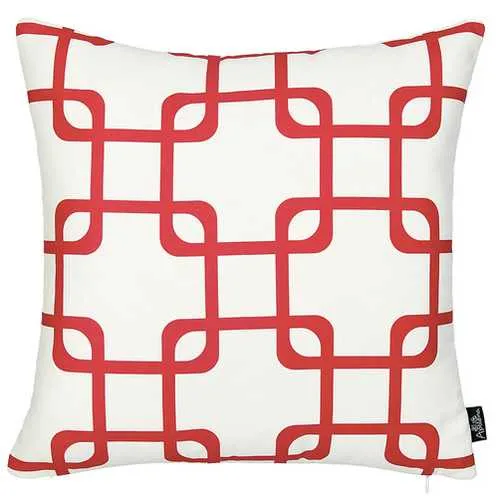 18"x18" Red Geometric Squares Decorative Throw Pillow Cover Printed