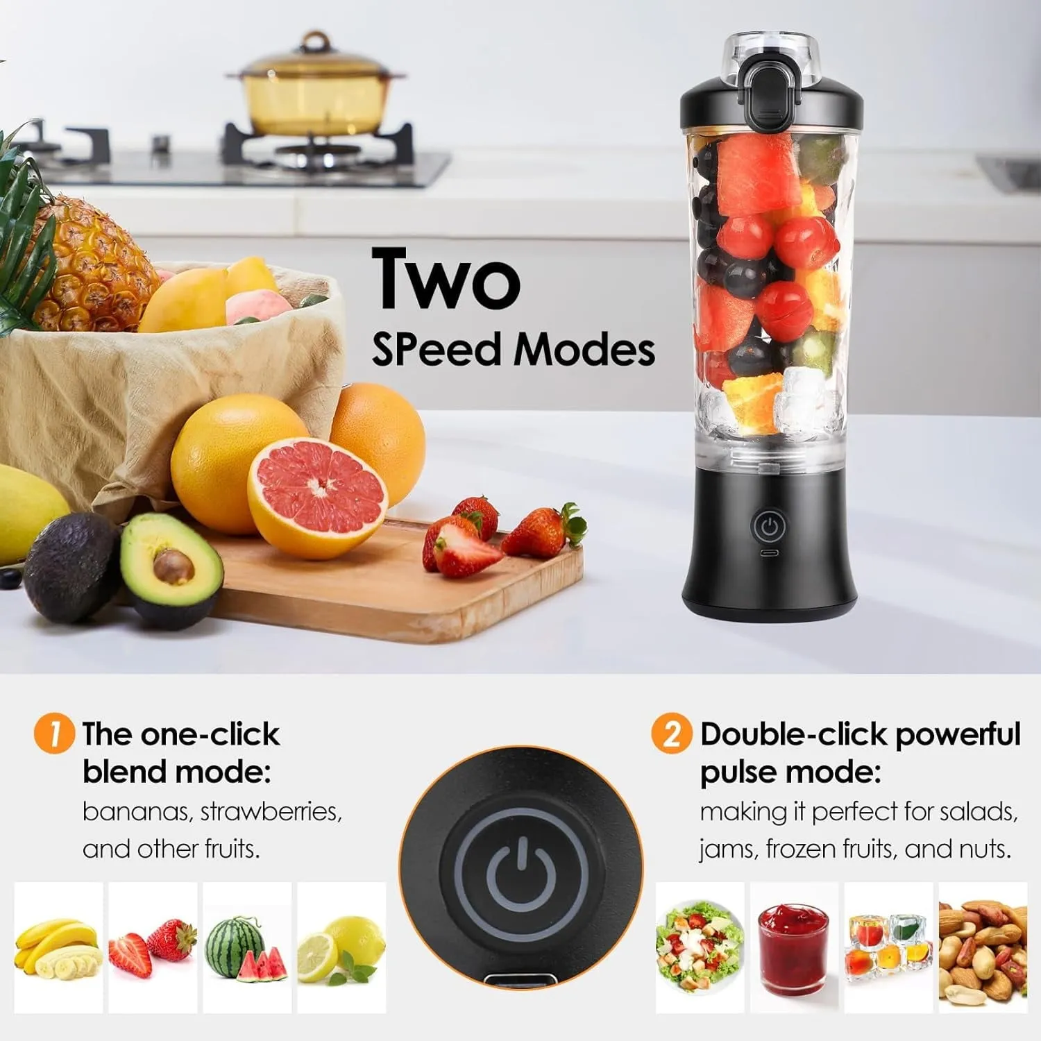 20 oz Portable USB Rechargeable Blender Powerful & Effective Black-Ice Making Box Diamond Pa