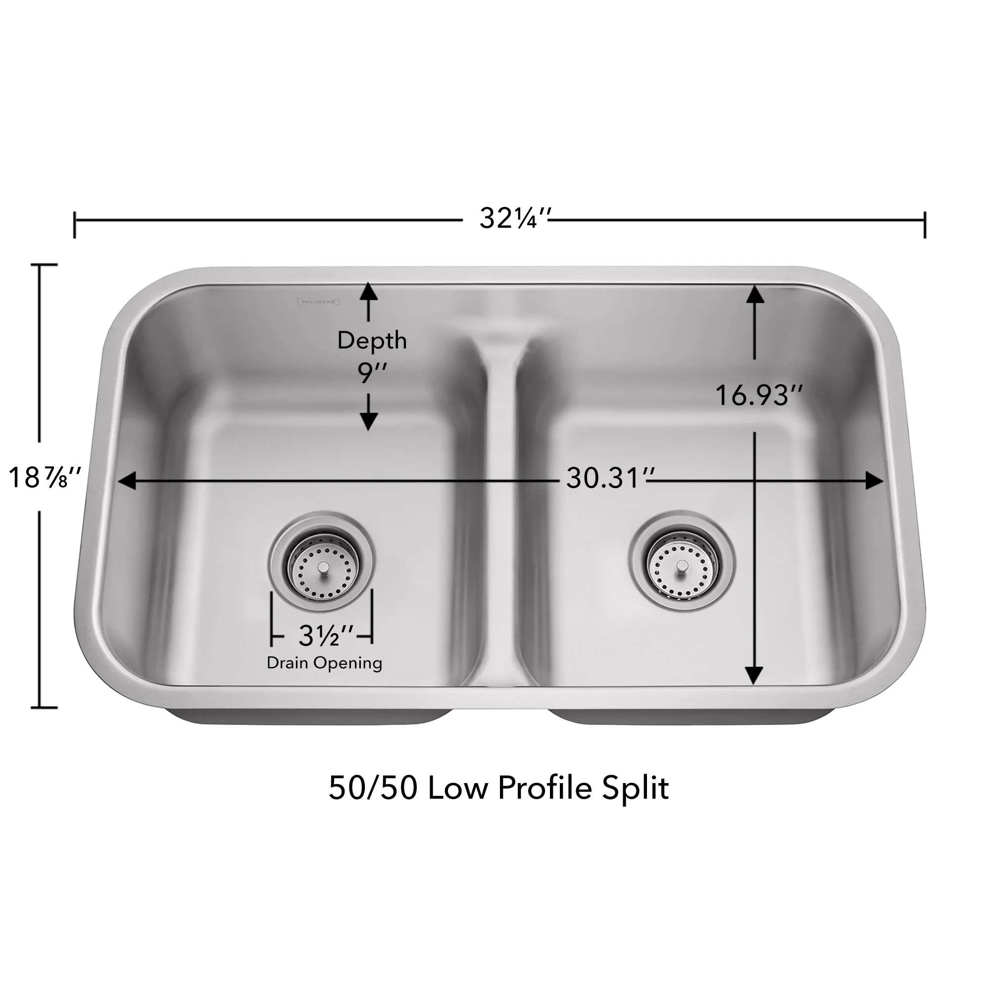 32" x 19" x 9" Stainless Steel Kitchen Deep Double Sink - Miligore