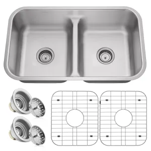 32" x 19" x 9" Stainless Steel Kitchen Deep Double Sink - Miligore