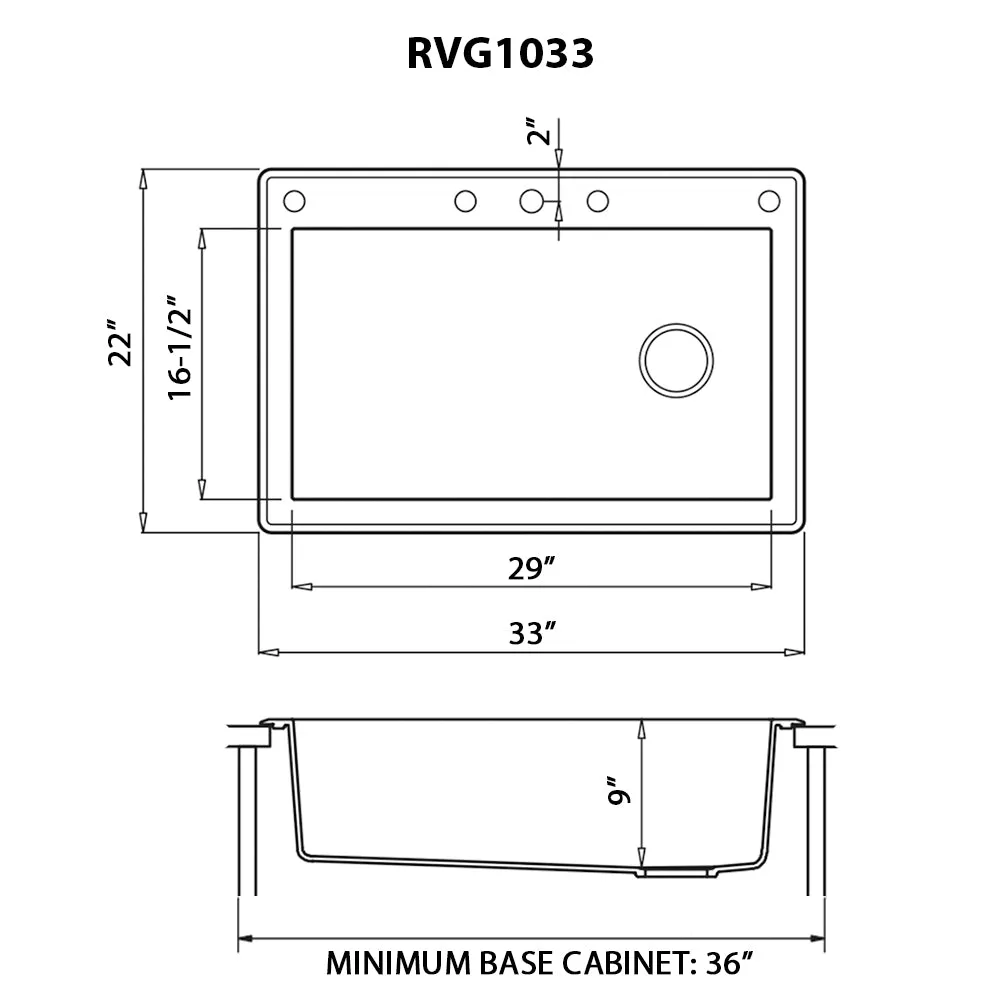 33 x 22 inch Drop-in Topmount Granite Composite Single Bowl Kitchen Sink