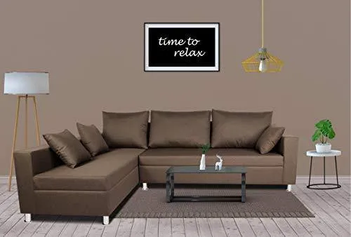 Adorn India Left Side Handle Straight Line L Shape Sofa (Camel Colour)