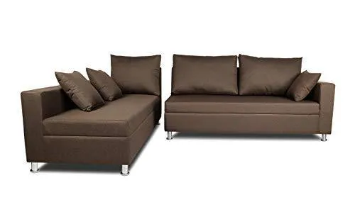 Adorn India Left Side Handle Straight Line L Shape Sofa (Camel Colour)