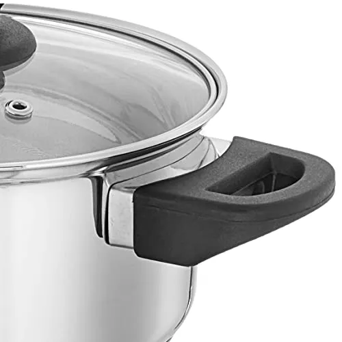 Amazon Brand - Solimo Stainless Steel Dutch Oven with Glass Lid, Induction Base (18cm, 2 liters)