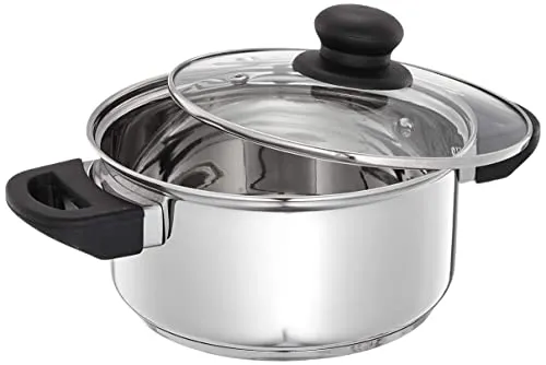 Amazon Brand - Solimo Stainless Steel Dutch Oven with Glass Lid, Induction Base (18cm, 2 liters)