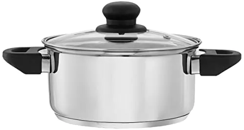 Amazon Brand - Solimo Stainless Steel Dutch Oven with Glass Lid, Induction Base (18cm, 2 liters)