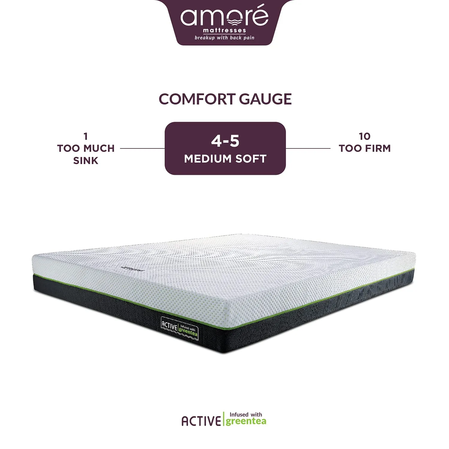 AMORE Active Orthopedic Memory Foam Mattress Infused with Green Tea Single Mattress(72x36x5)