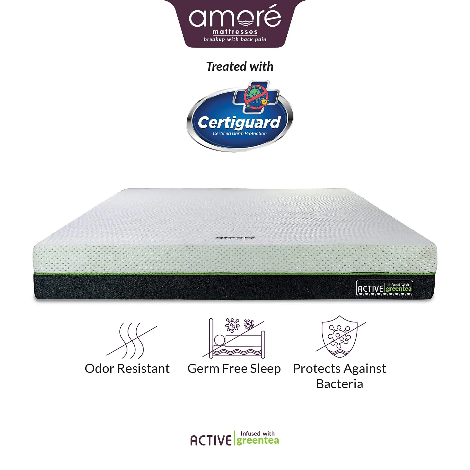 AMORE Active Orthopedic Memory Foam Mattress Infused with Green Tea Single Mattress(72x36x5)