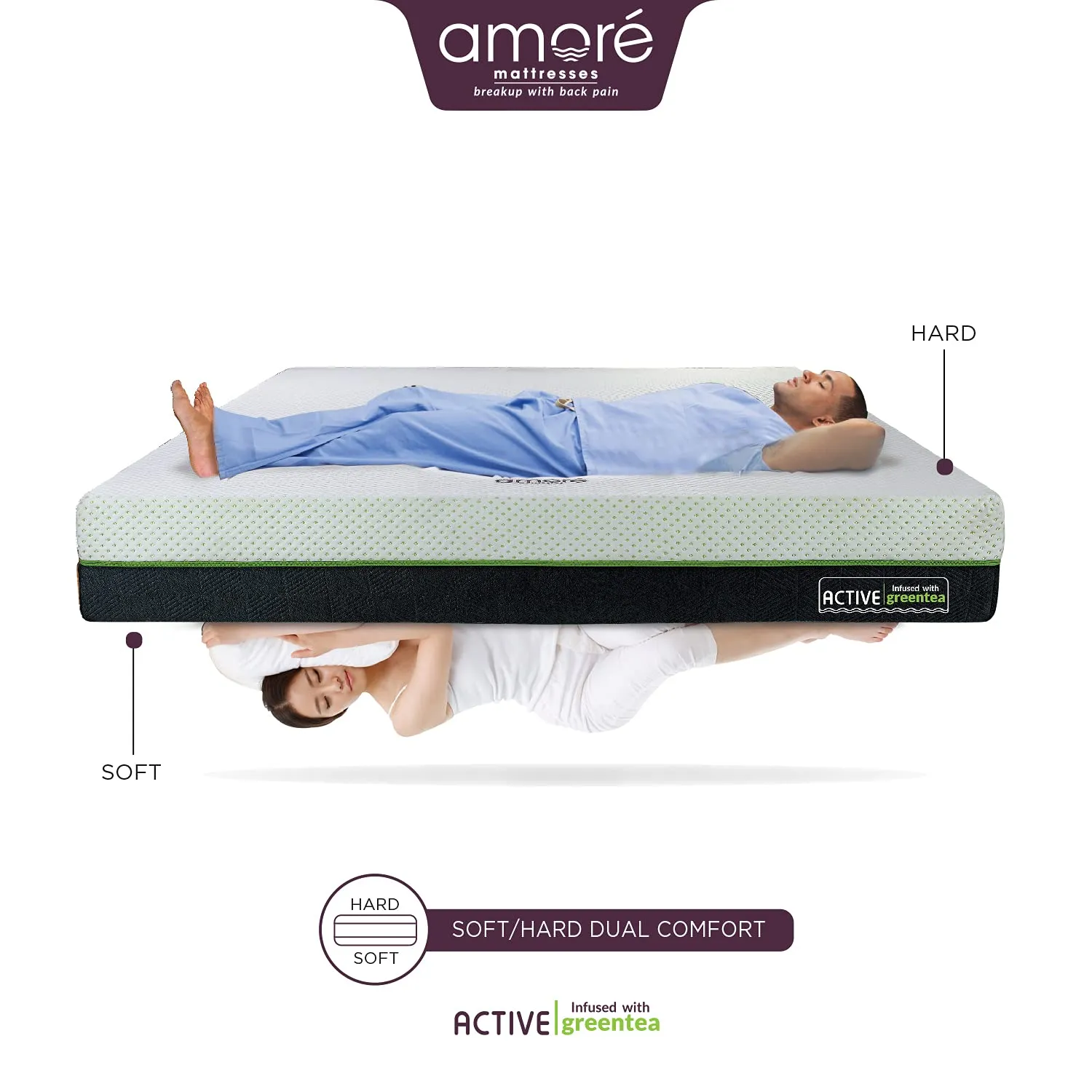 AMORE Active Orthopedic Memory Foam Mattress Infused with Green Tea Single Mattress(72x36x5)