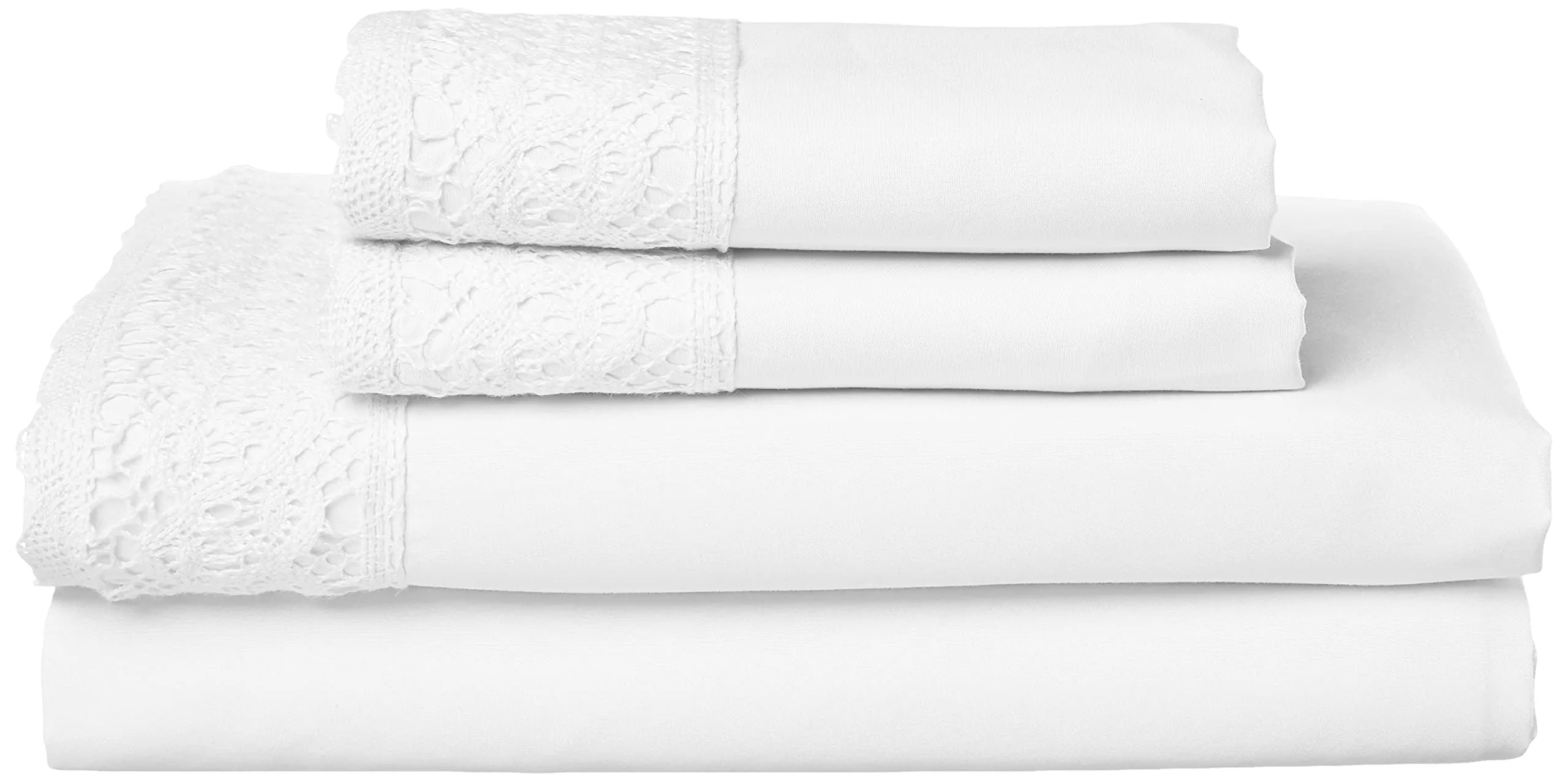 Amrapur Overseas 4-Piece Crochet Lace Bed Sheet Set, King, White