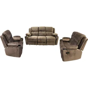 Ava 3 2 1 Fabric Recliner Set Dark Brown #B023