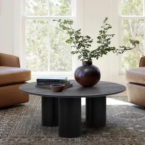 Baguette 40" Modern Black Oak Wood 3-Leg Round Coffee Table