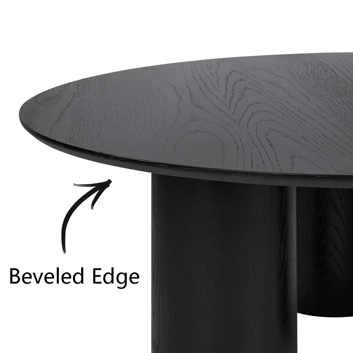 Baguette 40" Modern Black Oak Wood 3-Leg Round Coffee Table