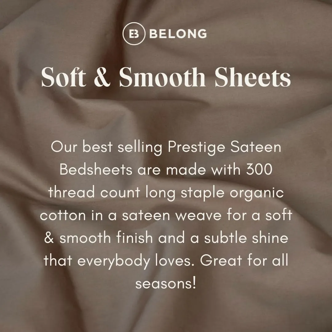 Belong 100% Organic Cotton 300 TC Twin Size Bedsheet with 2 Pillow Covers, Plain Bedsheet 74'' X 100" inch (Light Grey)