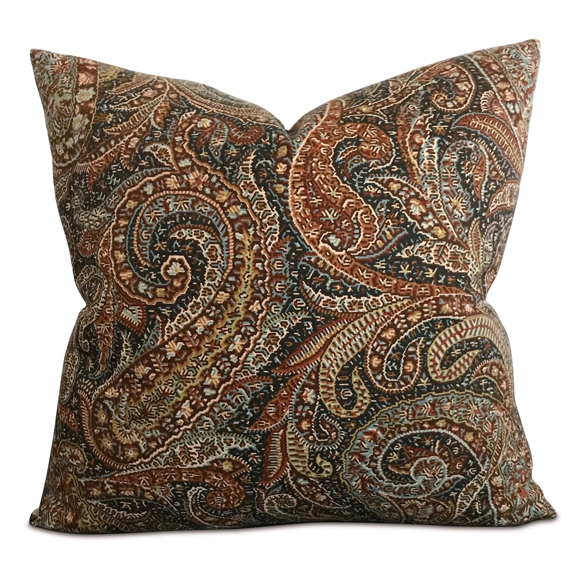 Bronze Teal Paisley Throw Pillow Cover 20x20