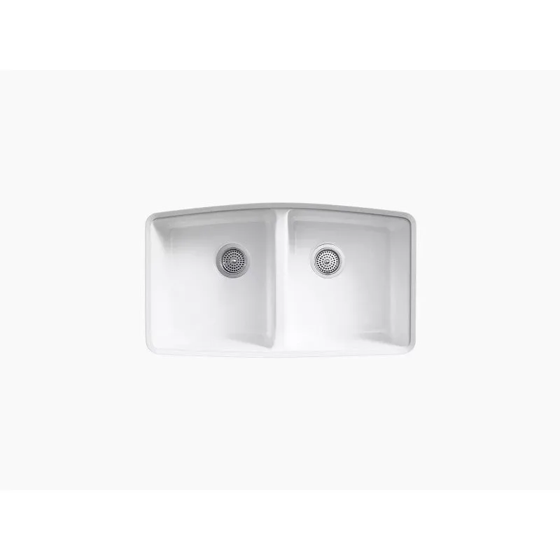 Brookfield 22" x 33" x 9.63" Enameled Cast Iron Double Basin Undermount Kitchen Sink in White