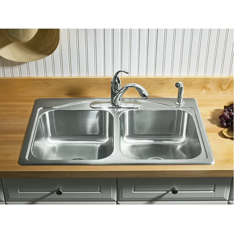 Cadence 22" x 33" x 8.31" Stainless Steel Double-Basin Drop-In Kitchen Sink