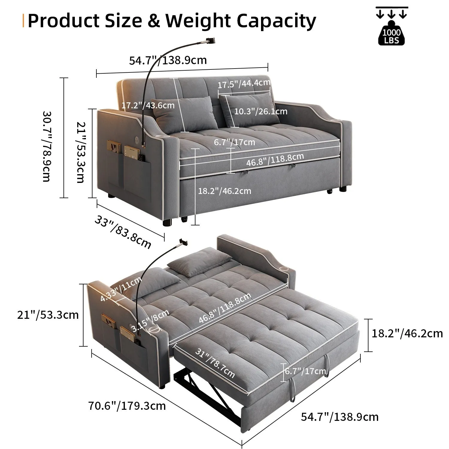 Carlo Loveseat Convertible Sleeper Sofa - Gray