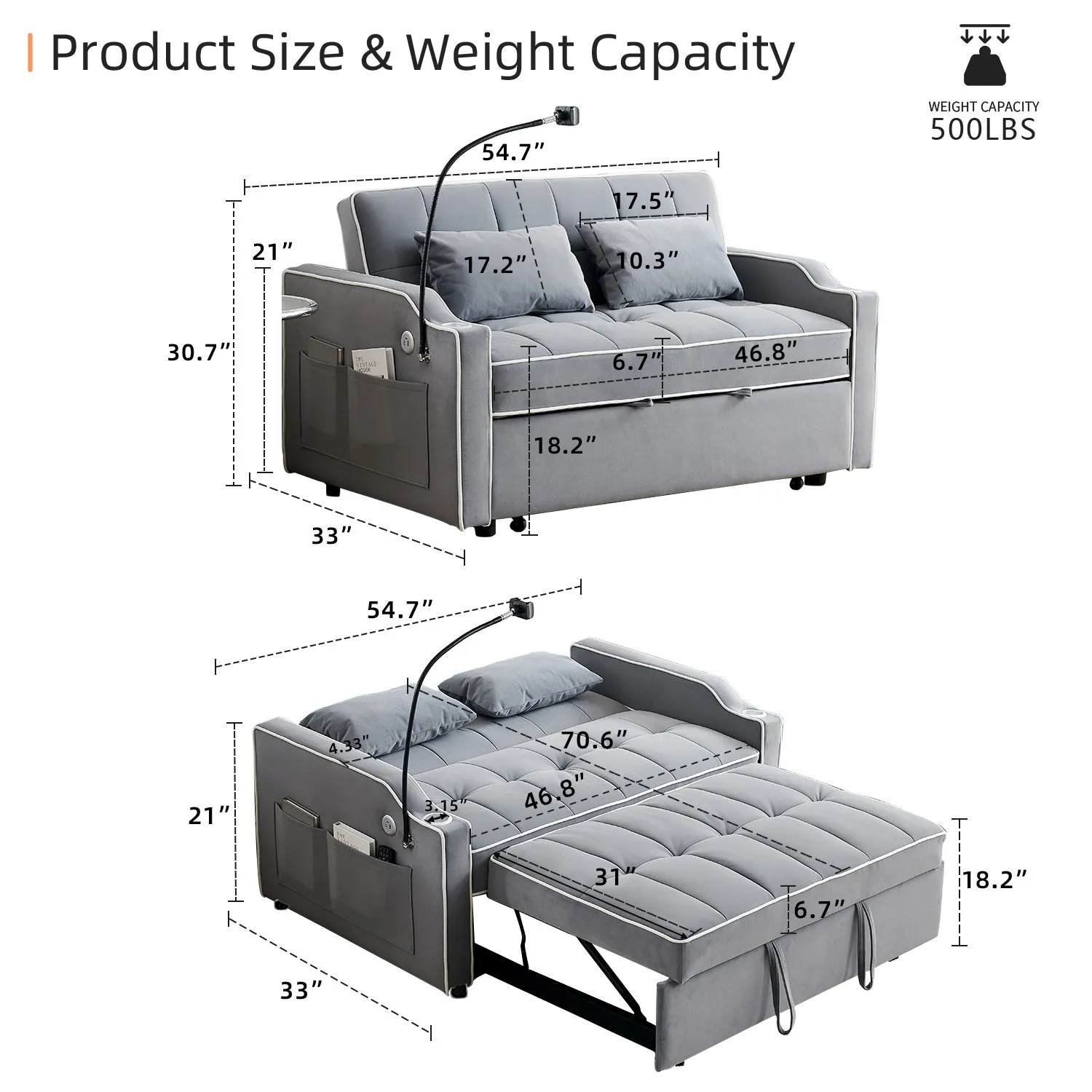 Carlo Loveseat Convertible Sleeper Sofa - Gray