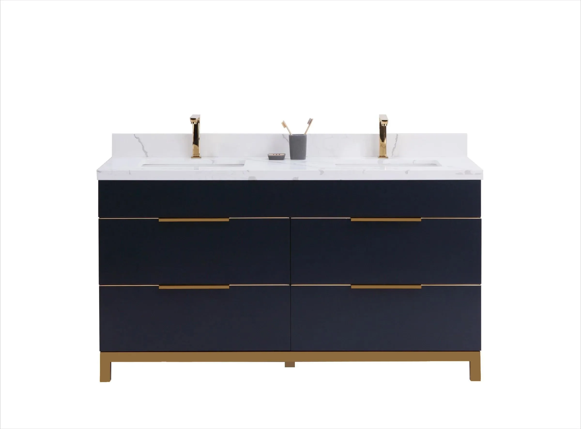 CCS401 - 60" NAVY BLUE , Double Sink,Floor Standing Modern Bathroom Vanity, Calcatta Quartz Countertop, Brushed Bronze Hardware "" FLOOR MODEL/PICK UP IN STORE ""