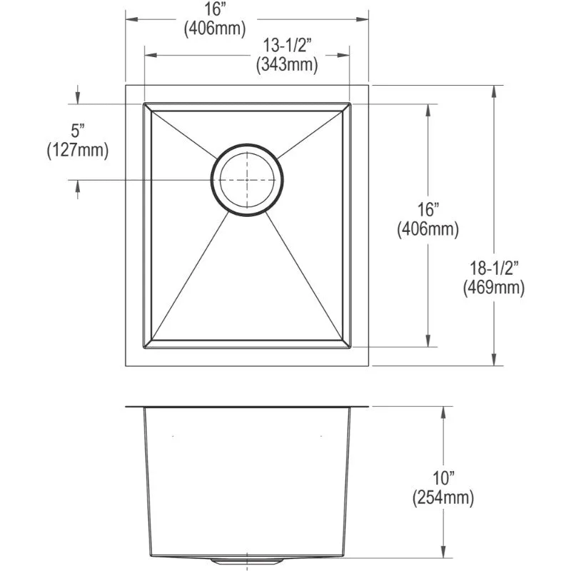 Crosstown 18.5" x 16" x 10" Stainless Steel Single-Basin Undermount Kitchen Sink Kit