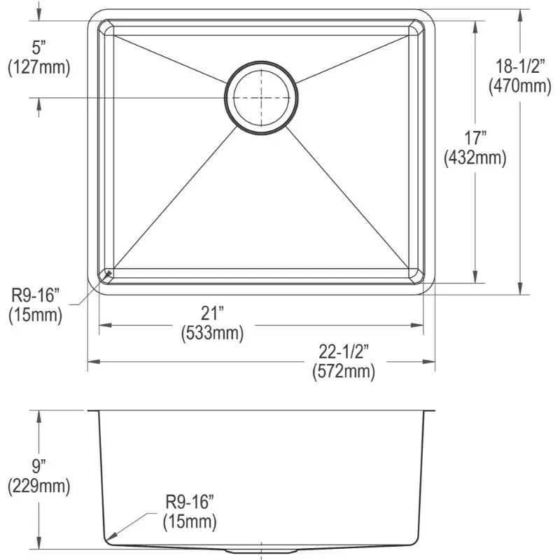 Crosstown 18.5" x 22.5" x 9" Stainless Steel Single-Basin Undermount Kitchen Sink Kit