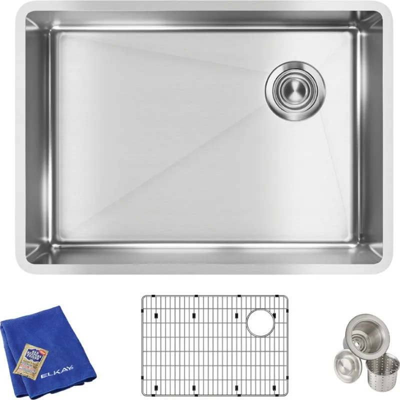 Crosstown 18.5" x 25.5" x 9" Stainless Steel Single-Basin Undermount Kitchen Sink Kit