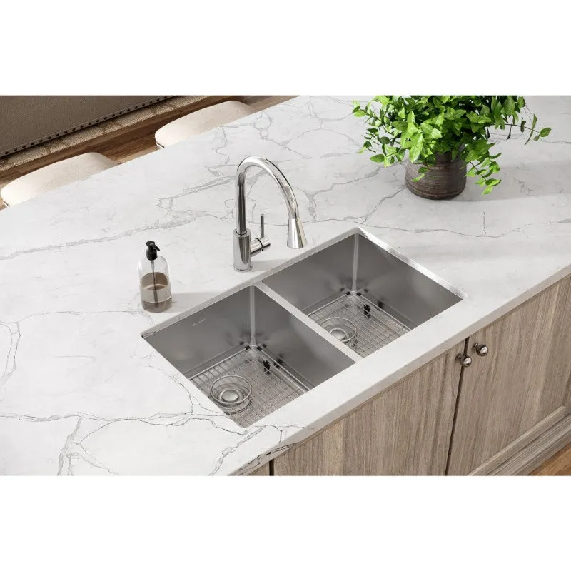 Crosstown 18.5" x 31.5" x 9" Stainless Steel Double-Basin Undermount Kitchen Sink Kit