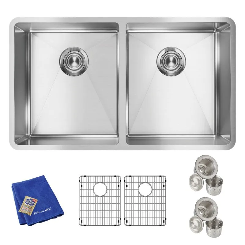 Crosstown 18.5" x 31.5" x 9" Stainless Steel Double-Basin Undermount Kitchen Sink Kit