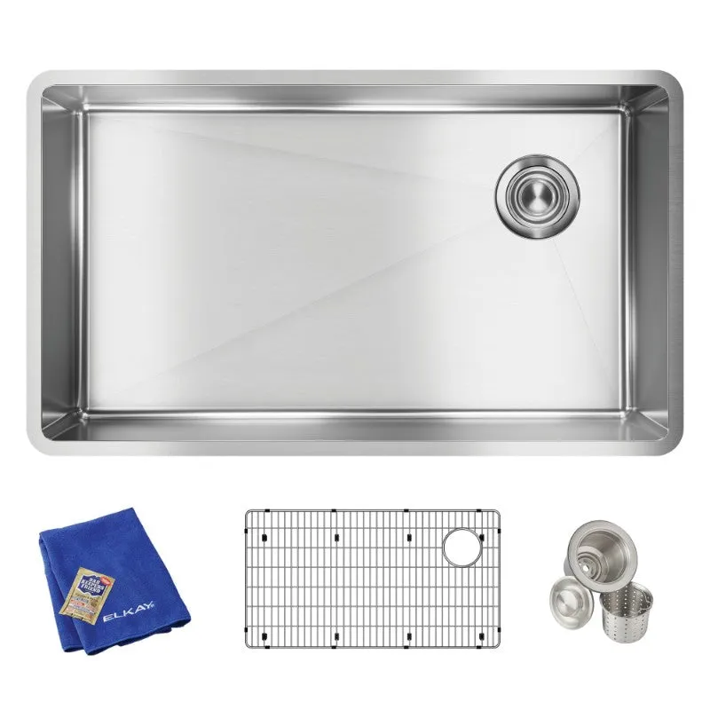 Crosstown 18.5" x 31.5" x 9" Stainless Steel Single-Basin Undermount Kitchen Sink Kit