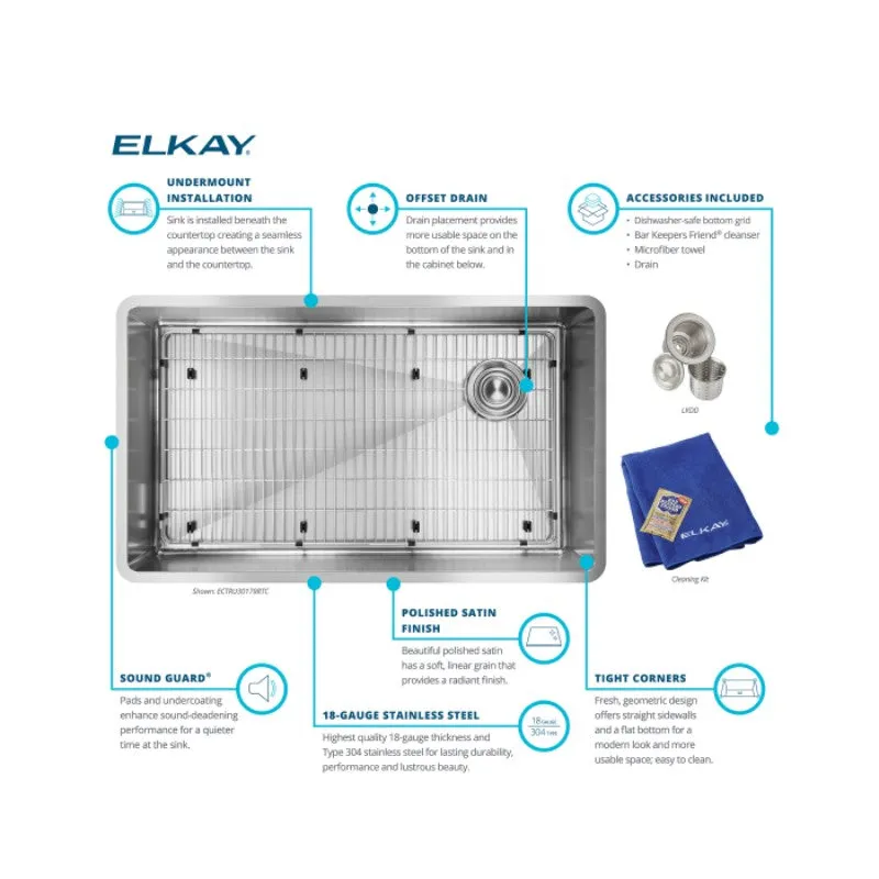 Crosstown 18.5" x 31.5" x 9" Stainless Steel Single-Basin Undermount Kitchen Sink Kit