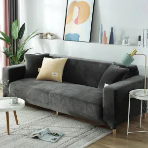 Dark Grey Velvet Plush Sofa Cover