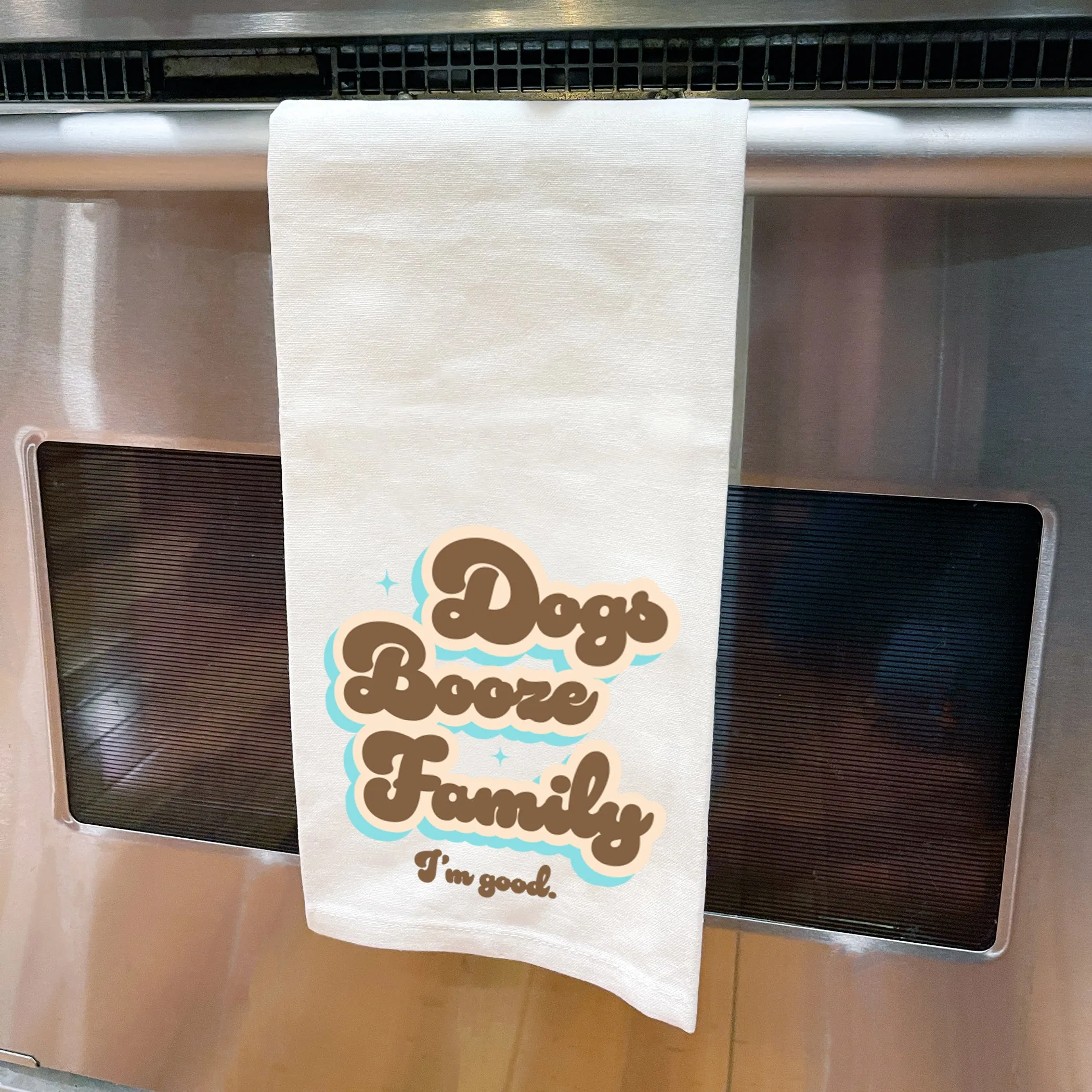 Dogs Booze Family - Funny Kitchen Tea Towel