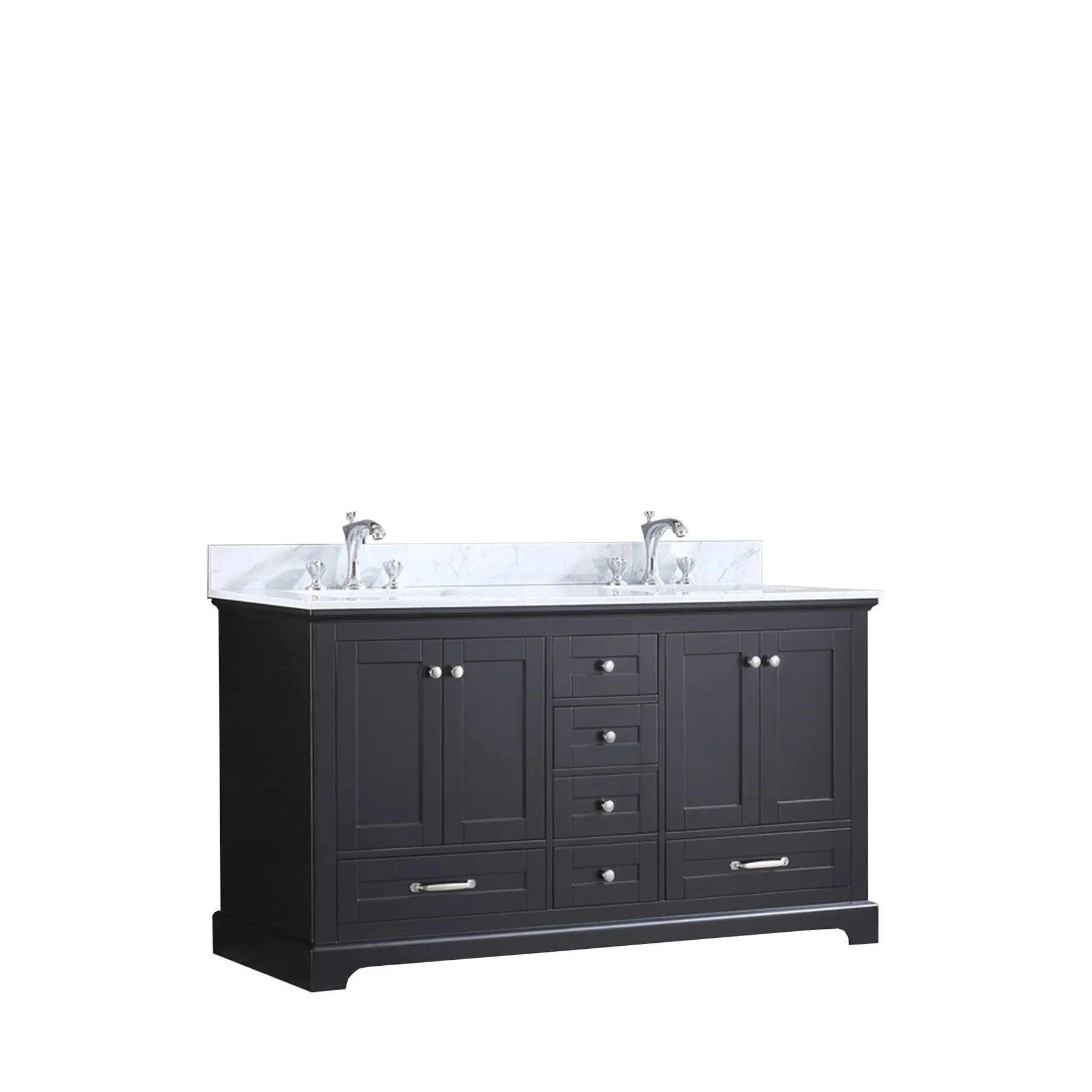 Dukes 60 In. Freestanding Espresso Bathroom Vanity With Double Undermount Ceramic Sink, White Carrara Marble Top