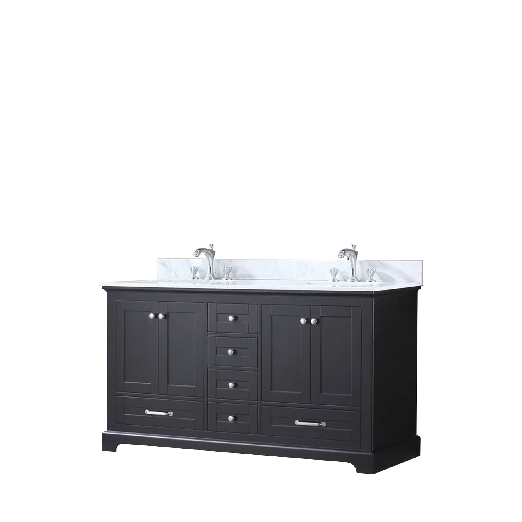 Dukes 60 In. Freestanding Espresso Bathroom Vanity With Double Undermount Ceramic Sink, White Carrara Marble Top