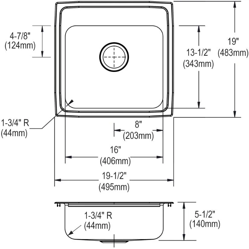 Elkay Lustertone Classic 19" x 19.5" x 5.5" Single Basin Drop-In Sink