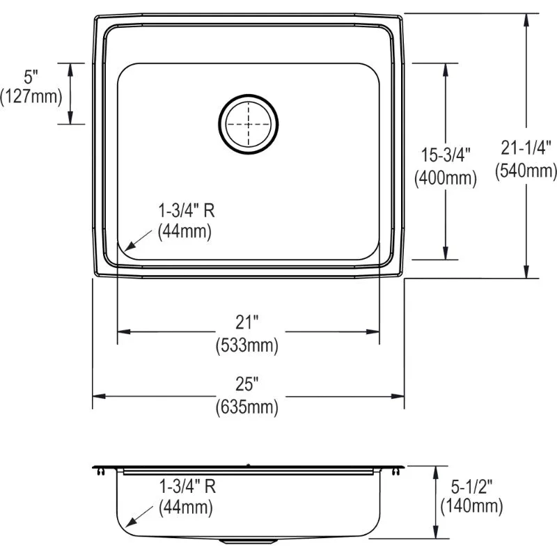 Elkay Lustertone Classic 21.25" x 25" x 5.5" Single Basin Drop-In Sink