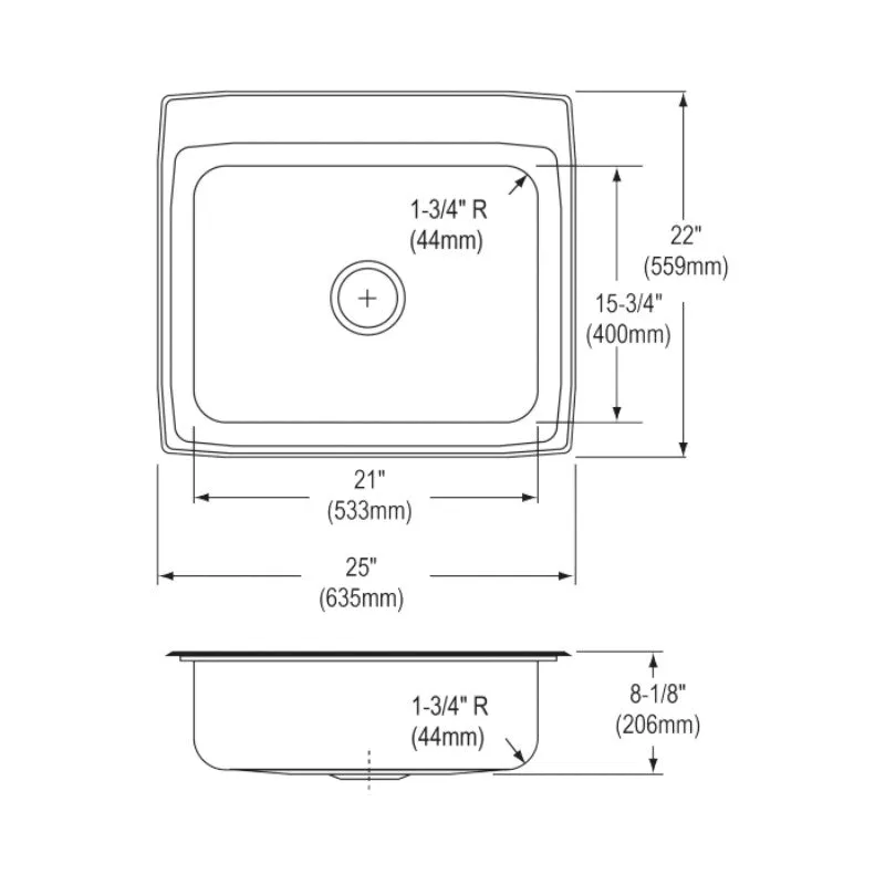 Elkay Lustertone Classic 22" x 25" x 8.13" Single Basin Drop-In Sink