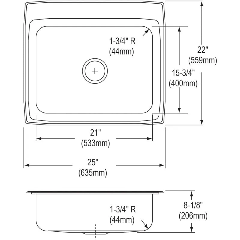 Elkay Lustertone Classic 22" x 25" x 8.13" Single Basin Drop-In Sink
