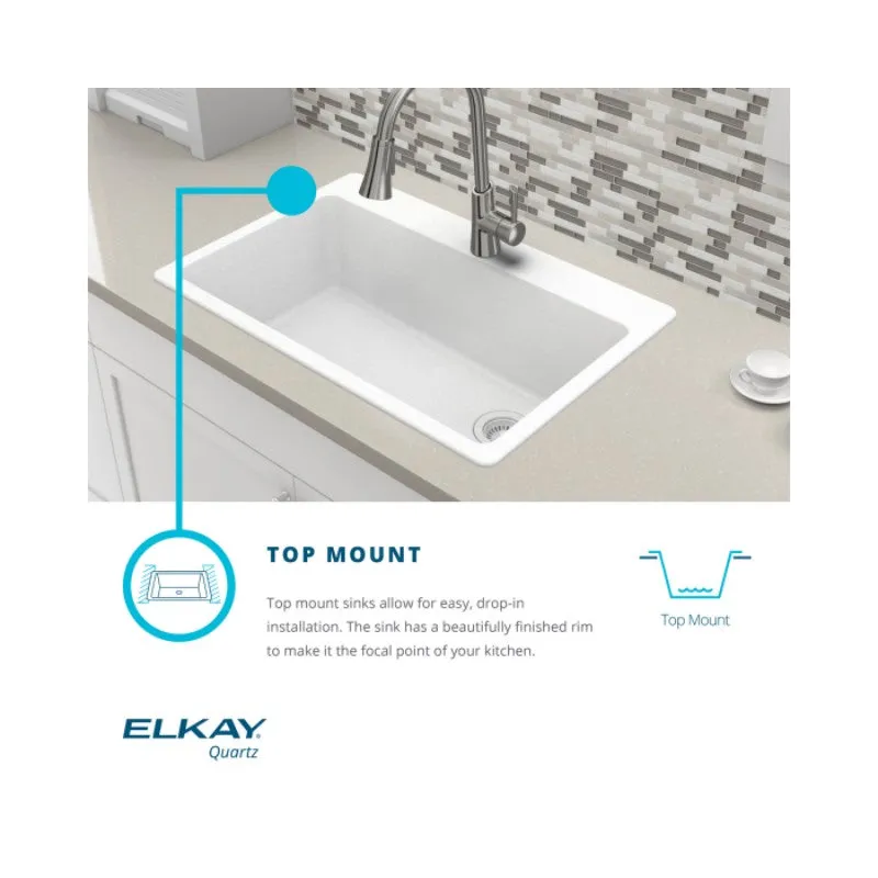 Elkay Quartz Classic 20.88" x 33" x 9.44" Single Basin Drop-In Sink