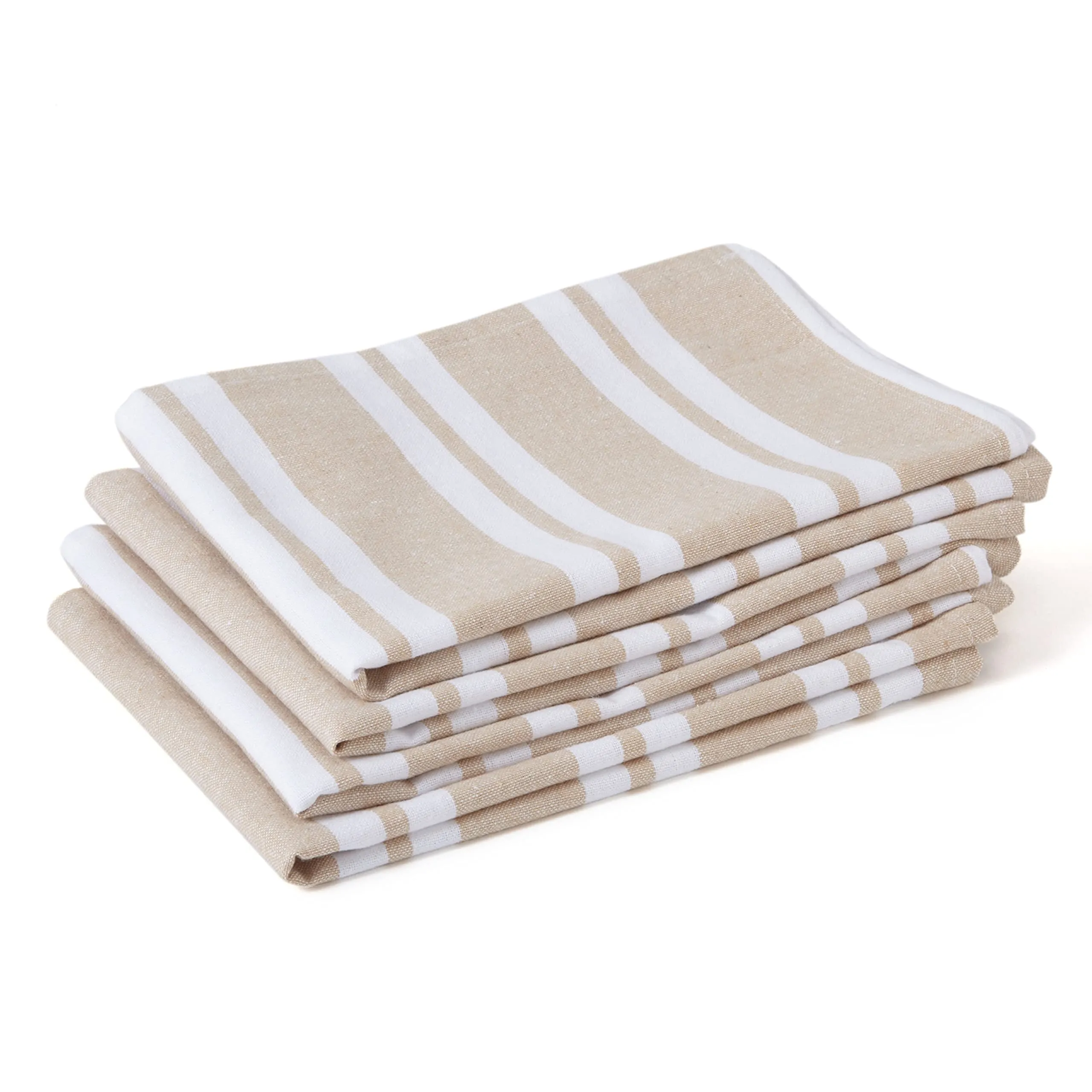 Encasa Homes Kitchen Dish Towels Made with Eco-Friendly Cotton | Highly Absorbent for Cleaning & Quick Drying of Plates & Glasses | X-Large, 18" x 28" | Franca Beige Stripes (Set of 4 Pieces)