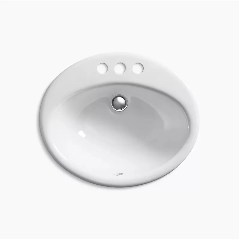 Farmington 16.25" x 19.25" x 8.75" Enameled Cast Iron Drop-In Bathroom Sink in White - Centerset Faucet Holes