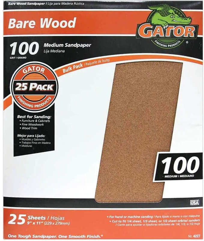 Gator 3276 Sanding Sheet, 11 in L, 9 in W, 100 Grit, Garnet Abrasive :EA: QUANTITY: 25