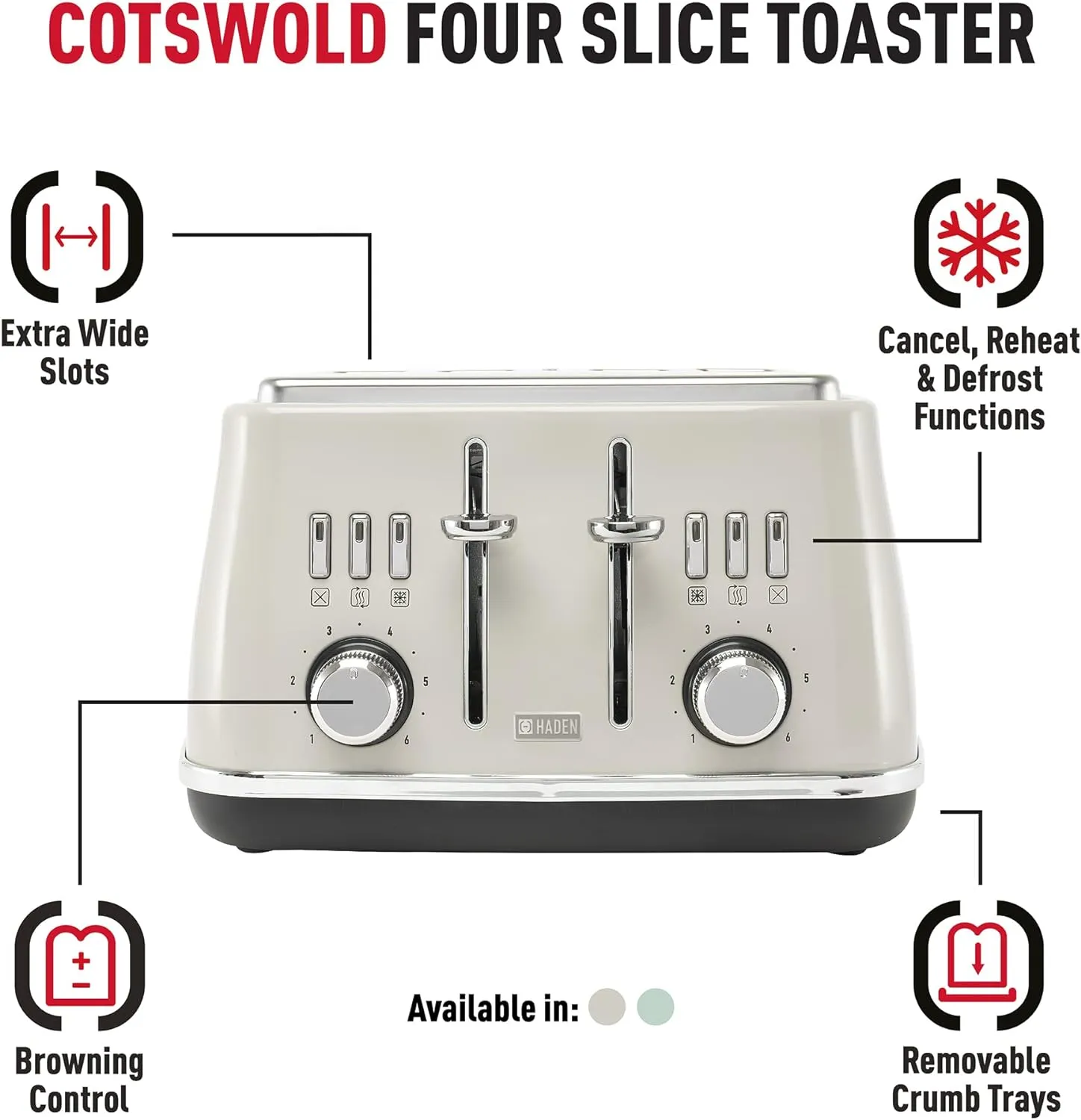 Haden Cotswold 4 Slice Toaster Putty