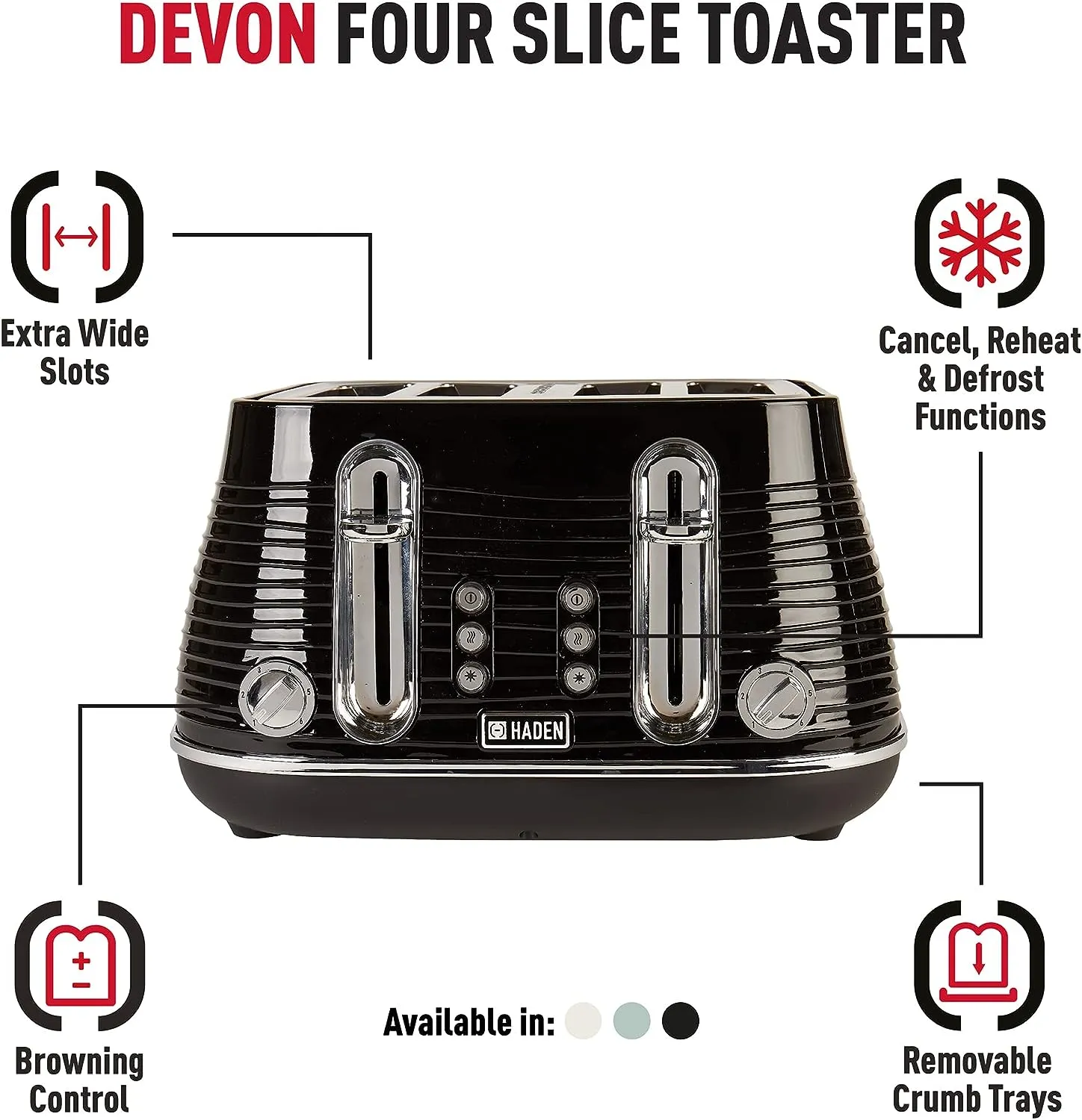 Haden Devon 4 Slice Toaster Black