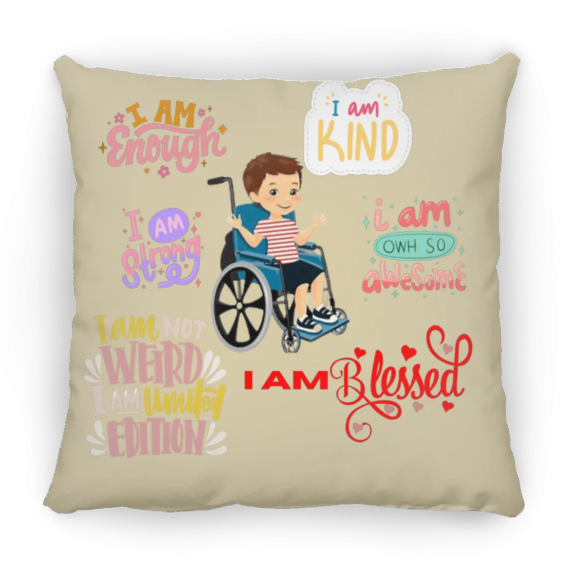 I Am Enough. I Am Kind. Large Square Pillow