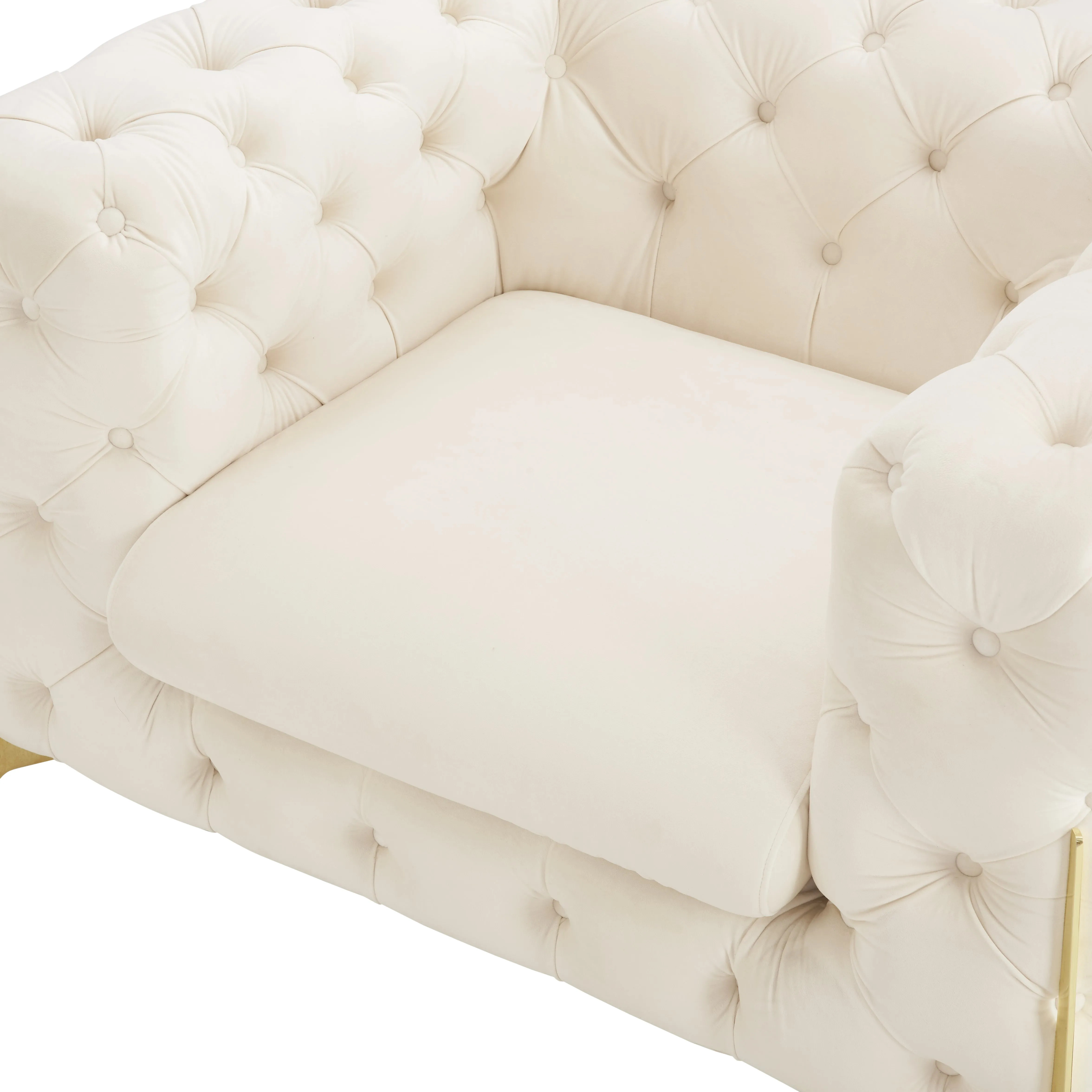 Jaguar Armchair Chesterfield Design Velvet, Cream Velvet