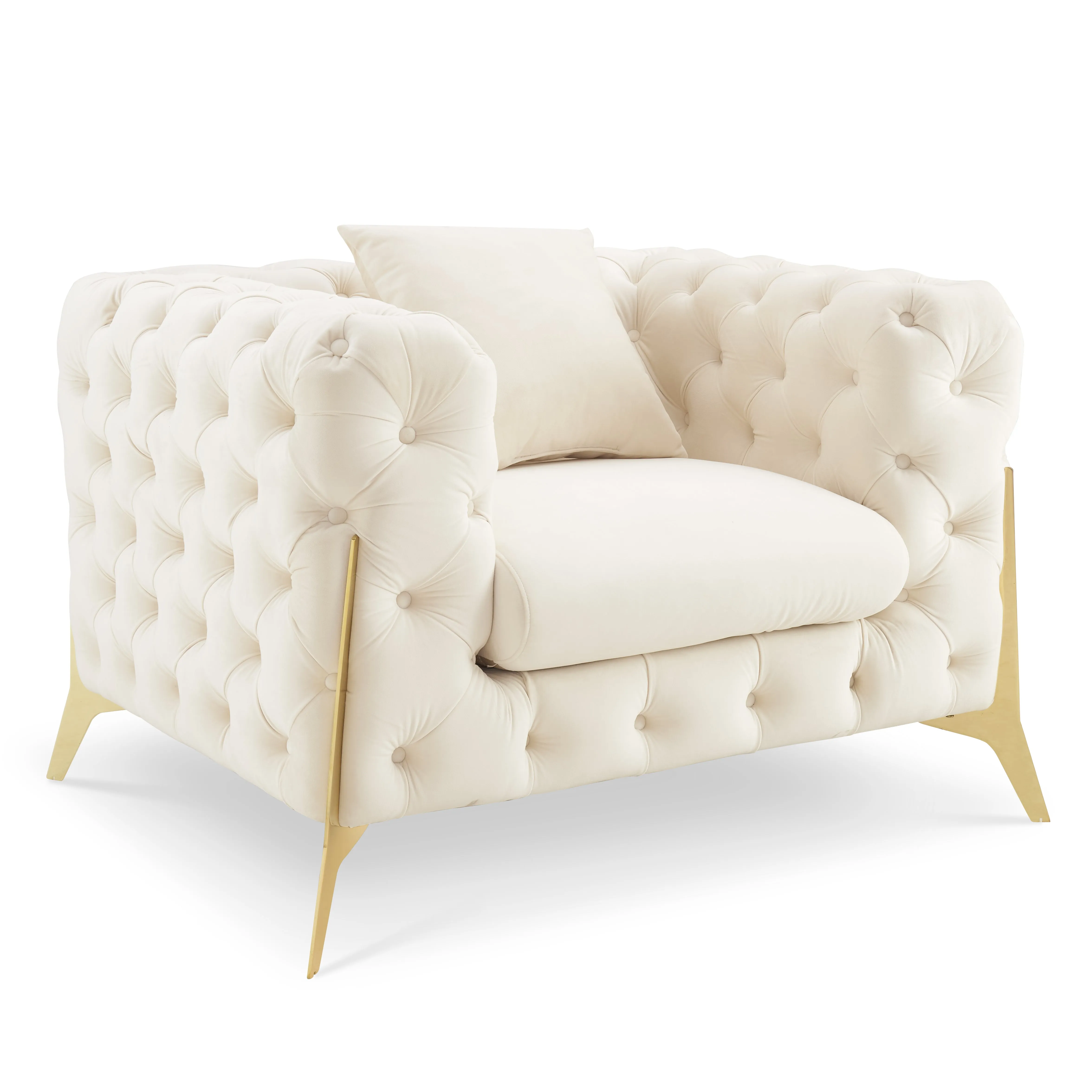 Jaguar Armchair Chesterfield Design Velvet, Cream Velvet